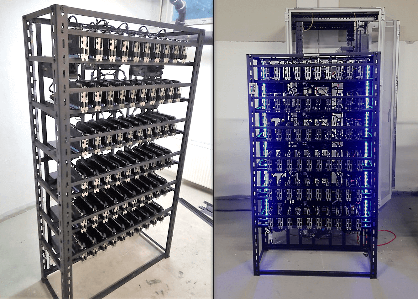 Datacentrum na ťažbu kryptomien - GPU mining rig - Ethereum, Monero, Zcash