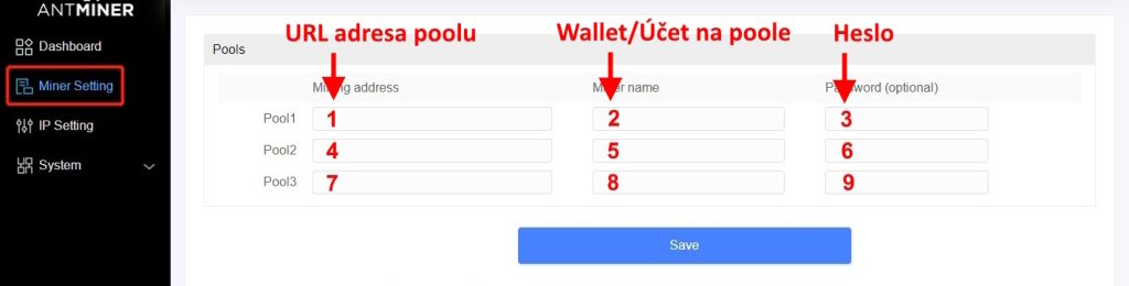 mining pooly - nastavenie - antminer3